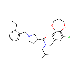 CCc1ccccc1CN1CC[C@@H](C(=O)N(Cc2cc(Cl)c3c(c2)OCCCO3)CC(C)C)C1 ZINC000114097616