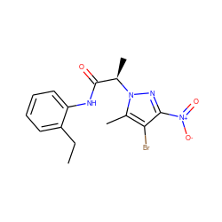 CCc1ccccc1NC(=O)[C@@H](C)n1nc([N+](=O)[O-])c(Br)c1C ZINC000004810811