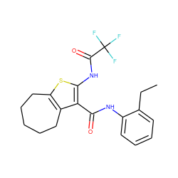 CCc1ccccc1NC(=O)c1c(NC(=O)C(F)(F)F)sc2c1CCCCC2 ZINC001772577002