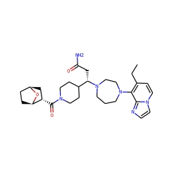 CCc1ccn2ccnc2c1N1CCCN([C@@H](CC(N)=O)C2CCN(C(=O)[C@H]3C[C@@H]4CC[C@H]3O4)CC2)CC1 ZINC001569989235