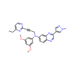 CCc1ccnc(C#CCN(c2cc(OC)cc(OC)c2)c2ccc3ncc(-c4cnn(C)c4)nc3c2)n1 ZINC000204169166