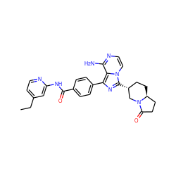 CCc1ccnc(NC(=O)c2ccc(-c3nc([C@@H]4CC[C@H]5CCC(=O)N5C4)n4ccnc(N)c34)cc2)c1 ZINC000145535606