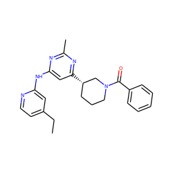 CCc1ccnc(Nc2cc([C@H]3CCCN(C(=O)c4ccccc4)C3)nc(C)n2)c1 ZINC000299856376