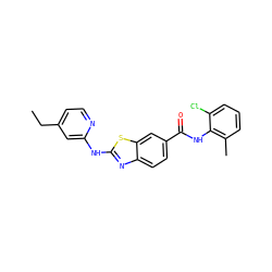 CCc1ccnc(Nc2nc3ccc(C(=O)Nc4c(C)cccc4Cl)cc3s2)c1 ZINC000013536574