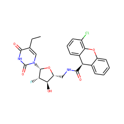 CCc1cn([C@@H]2O[C@H](CNC(=O)[C@@H]3c4ccccc4Oc4c(Cl)cccc43)[C@@H](O)[C@@H]2F)c(=O)[nH]c1=O ZINC000029399673