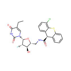 CCc1cn([C@@H]2O[C@H](CNC(=O)[C@@H]3c4ccccc4Sc4c(Cl)cccc43)[C@@H](O)[C@@H]2F)c(=O)[nH]c1=O ZINC000029401611