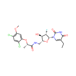 CCc1cn([C@@H]2O[C@H](CNC(=O)[C@H](C)Oc3cc(OC)c(Cl)cc3Cl)[C@@H](O)[C@@H]2F)c(=O)[nH]c1=O ZINC000003842454