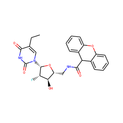 CCc1cn([C@@H]2O[C@H](CNC(=O)C3c4ccccc4Oc4ccccc43)[C@@H](O)[C@@H]2F)c(=O)[nH]c1=O ZINC000029390641