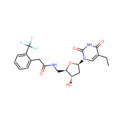 CCc1cn([C@H]2C[C@H](O)[C@@H](CNC(=O)Cc3ccccc3C(F)(F)F)O2)c(=O)[nH]c1=O ZINC000029403154