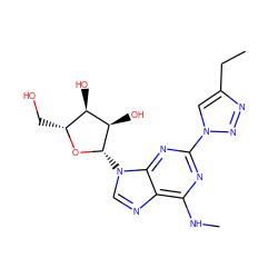 CCc1cn(-c2nc(NC)c3ncn([C@@H]4O[C@H](CO)[C@@H](O)[C@H]4O)c3n2)nn1 ZINC000034800824