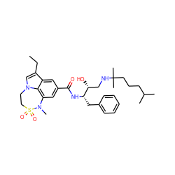 CCc1cn2c3c(cc(C(=O)N[C@@H](Cc4ccccc4)[C@H](O)CNC(C)(C)CCCC(C)C)cc13)N(C)S(=O)(=O)CC2 ZINC000042806162