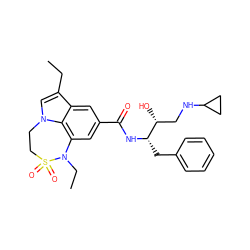 CCc1cn2c3c(cc(C(=O)N[C@@H](Cc4ccccc4)[C@H](O)CNC4CC4)cc13)N(CC)S(=O)(=O)CC2 ZINC000042923591