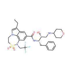 CCc1cn2c3c(cc(C(=O)N[C@@H](Cc4ccccc4)[C@H](O)CNC4CCOCC4)cc13)N(CC(F)(F)F)S(=O)(=O)CC2 ZINC000042965485