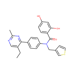 CCc1cnc(C)nc1-c1ccc(N(Cc2ccsc2)C(=O)c2ccc(O)cc2O)cc1 ZINC000653755641