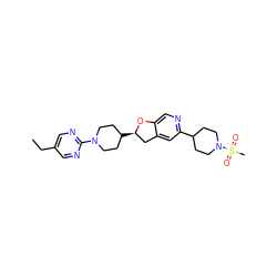 CCc1cnc(N2CCC([C@@H]3Cc4cc(C5CCN(S(C)(=O)=O)CC5)ncc4O3)CC2)nc1 ZINC000095559384