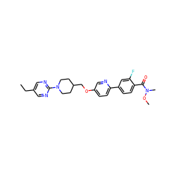 CCc1cnc(N2CCC(COc3ccc(-c4ccc(C(=O)N(C)OC)c(F)c4)nc3)CC2)nc1 ZINC001772640877