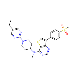 CCc1cnc(N2CCC(N(C)c3ncnc4c(-c5ccc(S(C)(=O)=O)cc5)csc34)CC2)nc1 ZINC000204002979