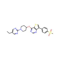 CCc1cnc(N2CCC(Oc3ncnc4c(-c5ccc(S(C)(=O)=O)cc5)csc34)CC2)nc1 ZINC000204002912