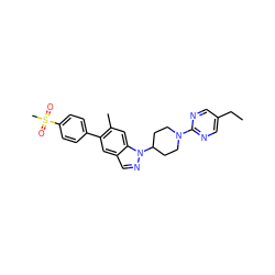 CCc1cnc(N2CCC(n3ncc4cc(-c5ccc(S(C)(=O)=O)cc5)c(C)cc43)CC2)nc1 ZINC000204217295