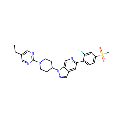 CCc1cnc(N2CCC(n3ncc4cc(-c5ccc(S(C)(=O)=O)cc5F)ncc43)CC2)nc1 ZINC000653882134