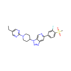 CCc1cnc(N2CCC(n3nnc4cc(-c5ccc(S(C)(=O)=O)c(F)c5)ncc43)CC2)nc1 ZINC001772612954