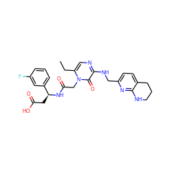 CCc1cnc(NCc2ccc3c(n2)NCCC3)c(=O)n1CC(=O)N[C@@H](CC(=O)O)c1cccc(F)c1 ZINC000013489946