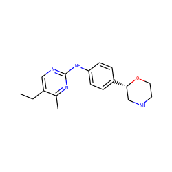 CCc1cnc(Nc2ccc([C@H]3CNCCO3)cc2)nc1C ZINC000150012455