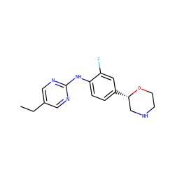 CCc1cnc(Nc2ccc([C@H]3CNCCO3)cc2F)nc1 ZINC000149984499