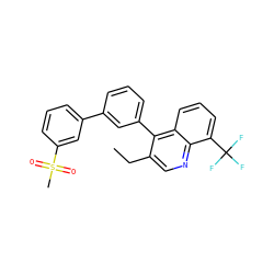 CCc1cnc2c(C(F)(F)F)cccc2c1-c1cccc(-c2cccc(S(C)(=O)=O)c2)c1 ZINC000049088206