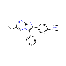 CCc1cnc2nc(-c3ccc(C4(N)CCC4)cc3)c(-c3ccccc3)n2c1 ZINC000113657768