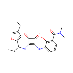 CCc1coc([C@@H](CC)Nc2c(Nc3cccc(C(=O)N(C)C)c3O)c(=O)c2=O)c1 ZINC000101116305