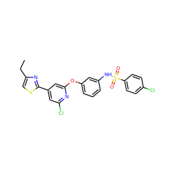 CCc1csc(-c2cc(Cl)nc(Oc3cccc(NS(=O)(=O)c4ccc(Cl)cc4)c3)c2)n1 ZINC000096271583