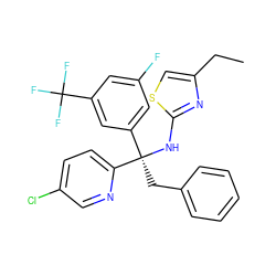 CCc1csc(N[C@](Cc2ccccc2)(c2cc(F)cc(C(F)(F)F)c2)c2ccc(Cl)cn2)n1 ZINC000103264074
