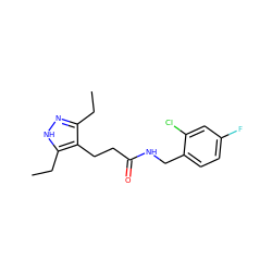 CCc1n[nH]c(CC)c1CCC(=O)NCc1ccc(F)cc1Cl ZINC000058494460