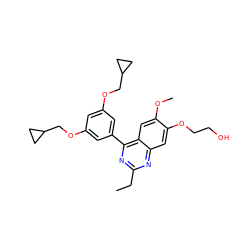 CCc1nc(-c2cc(OCC3CC3)cc(OCC3CC3)c2)c2cc(OC)c(OCCO)cc2n1 ZINC000026724774