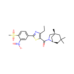 CCc1nc(-c2ccc(S(C)(=O)=O)c([N+](=O)[O-])c2)sc1C(=O)N1C[C@@]2(C)C[C@H]1CC(C)(C)C2 ZINC000101522067