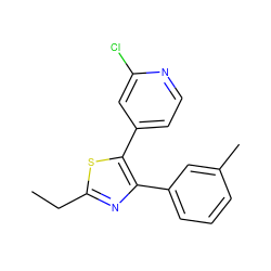 CCc1nc(-c2cccc(C)c2)c(-c2ccnc(Cl)c2)s1 ZINC000013673375