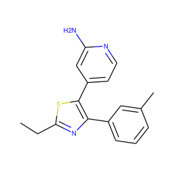 CCc1nc(-c2cccc(C)c2)c(-c2ccnc(N)c2)s1 ZINC000013673373