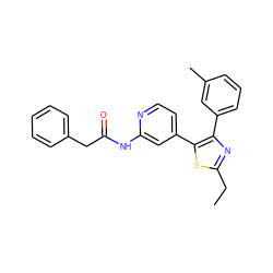 CCc1nc(-c2cccc(C)c2)c(-c2ccnc(NC(=O)Cc3ccccc3)c2)s1 ZINC000013673383