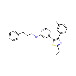 CCc1nc(-c2cccc(C)c2)c(-c2ccnc(NCCCc3ccccc3)c2)s1 ZINC000013673391