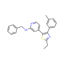 CCc1nc(-c2cccc(C)c2)c(-c2ccnc(NCc3ccccc3)c2)s1 ZINC000013673387