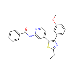 CCc1nc(-c2cccc(OC)c2)c(-c2ccnc(NC(=O)c3ccccc3)c2)s1 ZINC000013673410