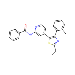 CCc1nc(-c2ccccc2C)c(-c2ccnc(NC(=O)c3ccccc3)c2)s1 ZINC000013673407