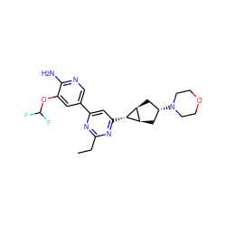 CCc1nc(-c2cnc(N)c(OC(F)F)c2)cc([C@@H]2[C@H]3C[C@H](N4CCOCC4)C[C@H]32)n1 ZINC000653760077