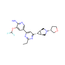 CCc1nc(-c2cnc(N)c(OC(F)F)c2)cc([C@@H]2[C@H]3CN([C@@H]4CCOC4)C[C@H]32)n1 ZINC000653681042