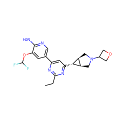 CCc1nc(-c2cnc(N)c(OC(F)F)c2)cc([C@@H]2[C@H]3CN(C4COC4)C[C@H]32)n1 ZINC000653667559