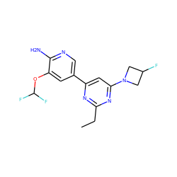 CCc1nc(-c2cnc(N)c(OC(F)F)c2)cc(N2CC(F)C2)n1 ZINC000653670155