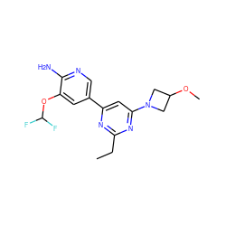 CCc1nc(-c2cnc(N)c(OC(F)F)c2)cc(N2CC(OC)C2)n1 ZINC000653670135
