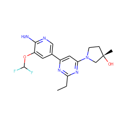 CCc1nc(-c2cnc(N)c(OC(F)F)c2)cc(N2CC[C@](C)(O)C2)n1 ZINC000653679375
