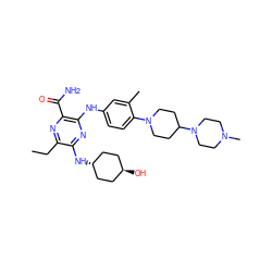 CCc1nc(C(N)=O)c(Nc2ccc(N3CCC(N4CCN(C)CC4)CC3)c(C)c2)nc1N[C@H]1CC[C@H](O)CC1 ZINC000261120599